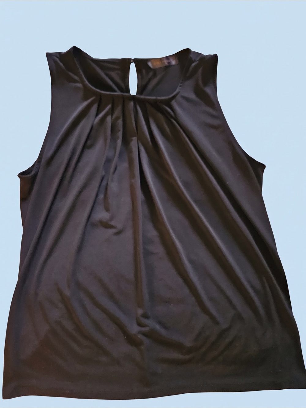 Sleeveless Black Pleated Neck Tank Top